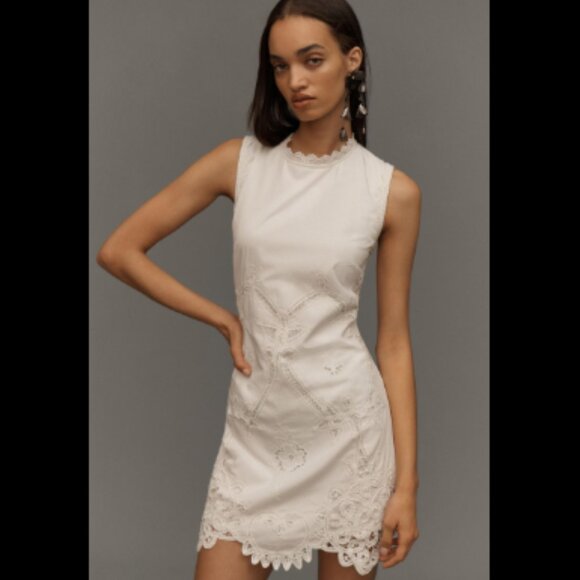 Brand New By Anthropologie Sleeveless Poplin Lace Mini Dress - Picture 1 of 12